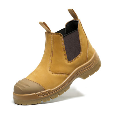 Buy Steel Tip Chelsea Safety Shoes Brown Cow Split Leather Shoes For Men online manufacture