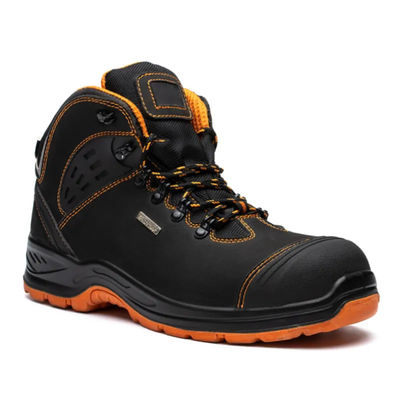 Buy Slip Resistant Genuine Leather Hiking Shoes Black Heavy Duty Steel Toe Boots Unisex online manufacture