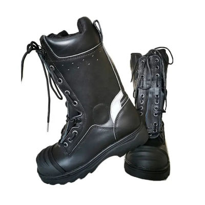 Buy Durable Firefighter Safety Boots Black Firefighter Steel Toe Boots For Fire Fighting online manufacture