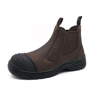 Buy Brown Genuine Leather Chelsea Boots Waterproof Work Safety Boots Without Lace online manufacture