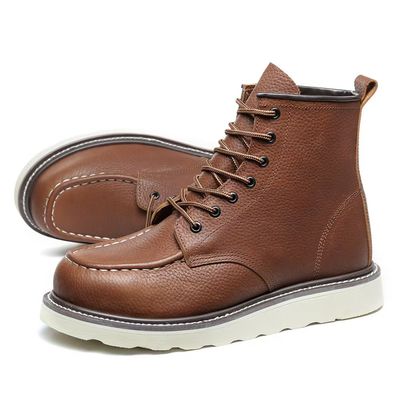 Buy Fashionable Steel Toe Work Boots Slip Resistant Mid Top Leather Boots Unisex online manufacture