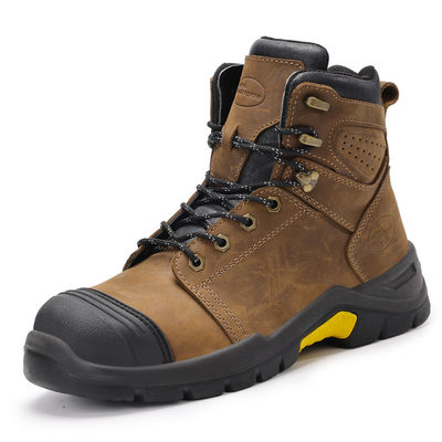 Buy Brown Microfiber Leather Safety Boots with European Standard Steel Toe and Kevlar Midsole for Custom Logo and Box Packaging online manufacture