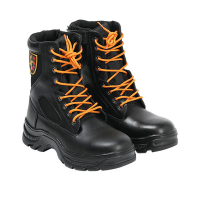Buy Black Genuine Leather Work Boots High Top Firefighter Safety Boots Rubber Sole With Steel Toe Anti-smashing online manufacture