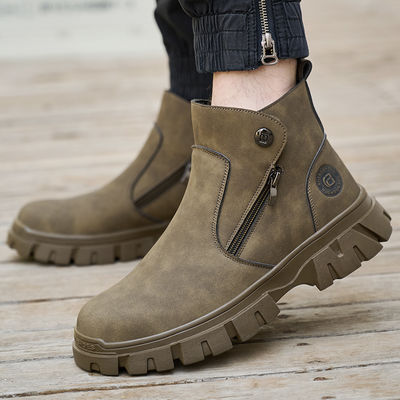 Buy Wheat Men's Welding Safety Shoes With Steel Toe Safety Boots Microfiber Leather Work Boots With Rubber Sole Anti-stab Kevlar Work Shoes online manufacture