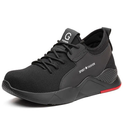 Black Men'S Casual Steel Toe Work Shoes , Sports Safety Shoes With Knitted Fabric Upper