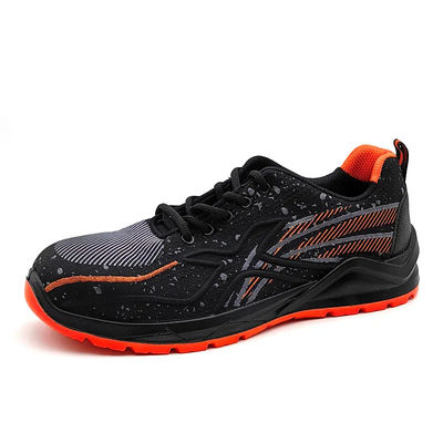 Black Breathable Flyknit Sneakers Slip Resistant Mens Athletic Steel Toe Shoes
