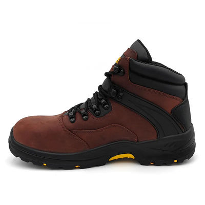 Brown Crazy Horse Leather Shoes Industrial Protective Safety Boots S3