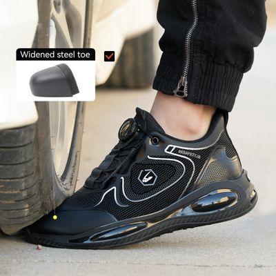 Swivel Button Black Safety Shoes With Kevlar Midsole And Rubber Sole