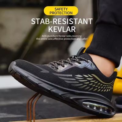 Industrial Work Flyknit Safety Shoes With Air-cushioned Sole And Kevlar Midsole