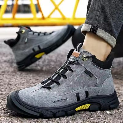 Gray Suede Safety Boots With Kevlar Midsole And Slip-Resistant Rubber Sole