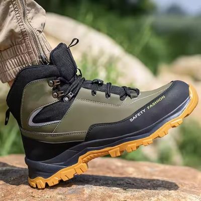Black Green Non Slip Safety Boots Microfiber Leather Security Work Shoes