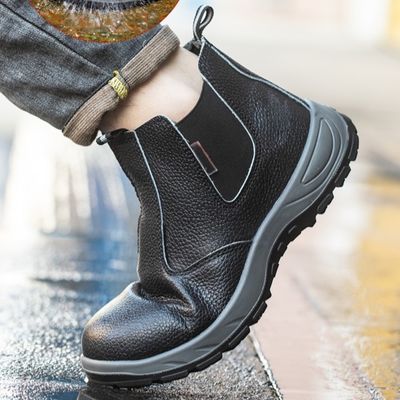 Beef Tendon Sole Work Boots With Microfiber Leather And Steel Toe
