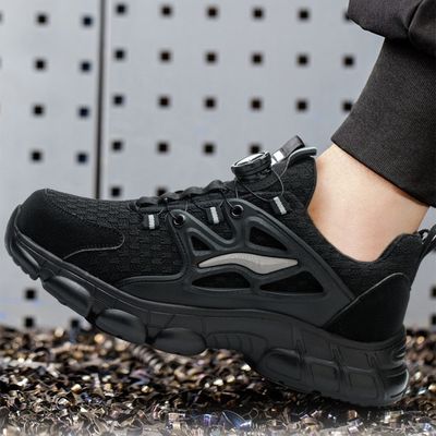 BOA Button Black Microfiber Safety Shoes For Industrial Work In Rubber Material