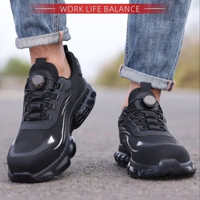 Industrial Safety Shoes Black Flying Knit Work Shoes BOA Button Safety Shoes TPU Work Shoes Midsole Kevlar