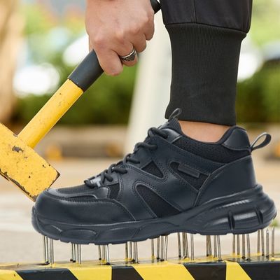 Industrial Safety Flying Knit And Microfiber Work Shoes With Steel Toe For Unisex Workers