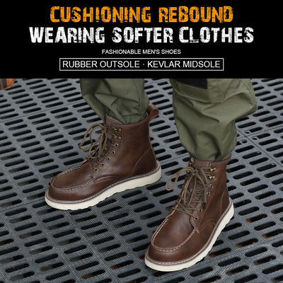 Kevlar Midsole Rubber Work Shoes In Brown Cowhide For Superior Safety Features