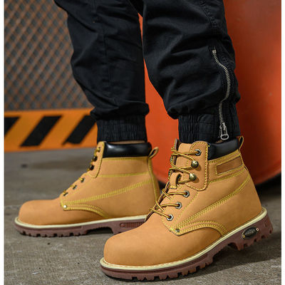 Yellow Microfiber Leather Safety Boots Beef Tendon Sole Work Shoes For Men