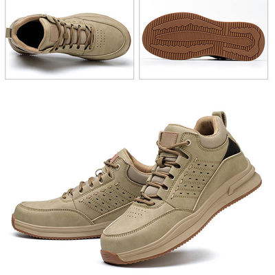 Microfiber Men'S Security Officer Work Boots Plastic Toe Kevlar Mid Sole Anti Smashing Rubber Work Boots