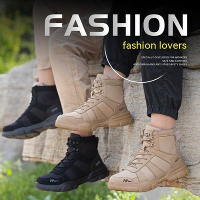 Microfiber Men'S Most Comfortable Security Boots Steel Toe Kevlar Mid Sole Anti-Smashing Rubber Work Boots