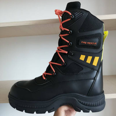 Black Cowhide Leather Work Firefighter Safety Boots Rubber Sole Steel Toe