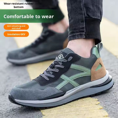 Kevlar Work Shoes Rubber Sole Suede Microfiber Construction Safety Shoes Standard Steel Toe Anti Smashing