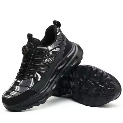 Black BOA Rotating Button Work Shoes Flying Knit TPU Safety Shoes Kevlar Anti-stab EVA Sole Work Shoes