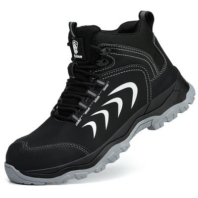 OEM Black Microfiber Leather Safety Shoes Safety Boots Security Work Boots Steel Toe Kevlar Safety Shoes Rubber Sole Work Shoes